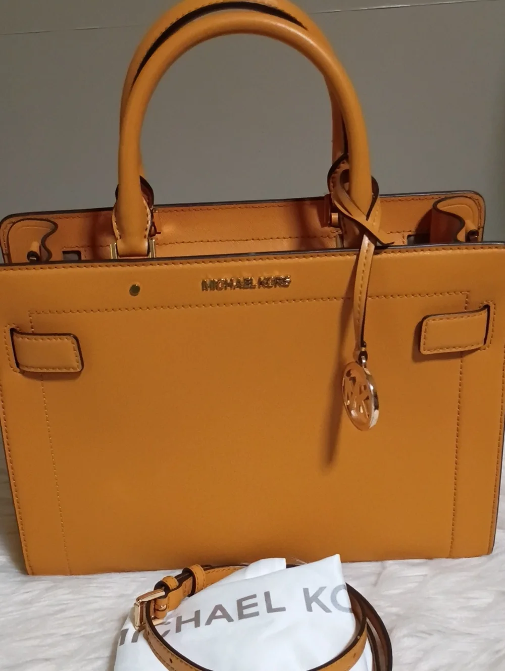 Michael Kors saffiano Leather satchel in marigold